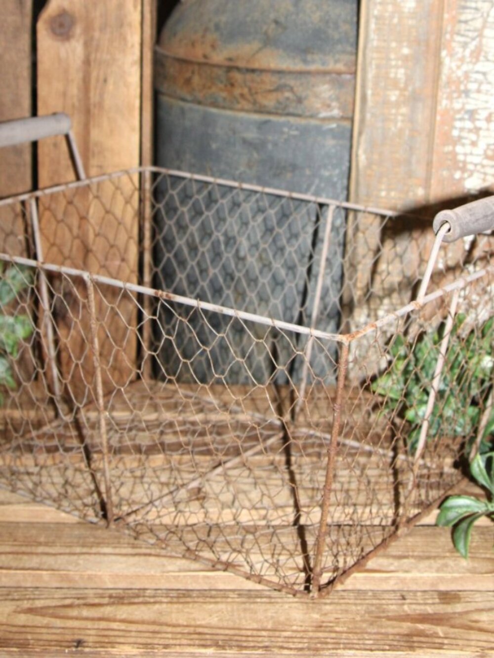 Large Rustic Weathered Aged Farmhouse Chicken Wire Basket